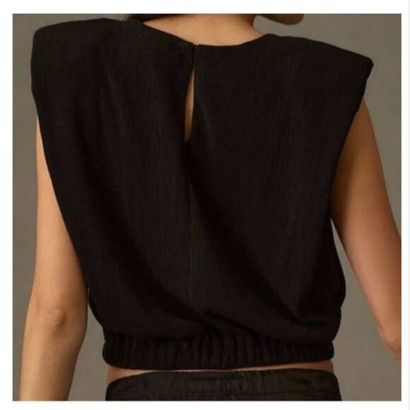 Anthropologie Maeve Top Black Ribbed Muscle Blouse Shoulder Pads Size 1X - Picture 3 of 3